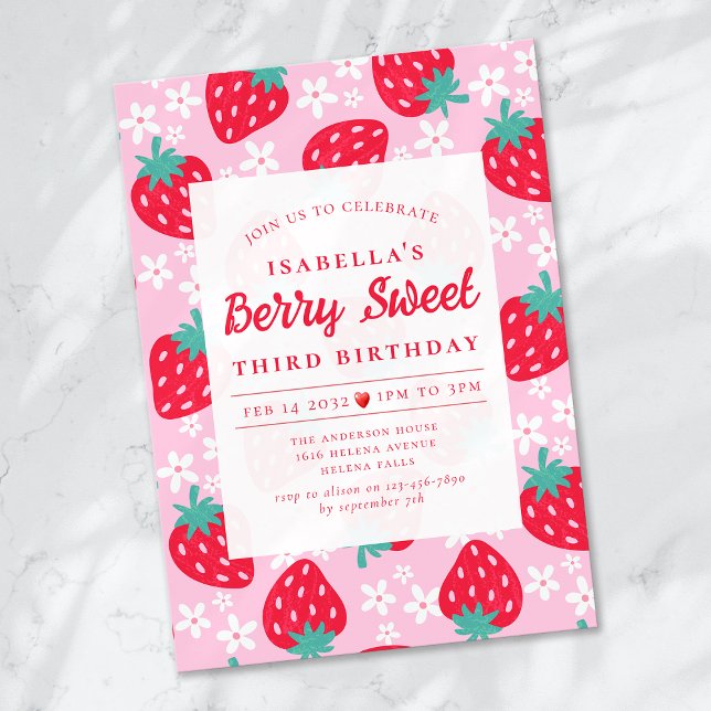 Berry Sweet Strawberry Birthday Party Invitation (Creator Uploaded)