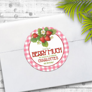 Berry Sweet Strawberry Birthday Party Thank You Classic Round Sticker