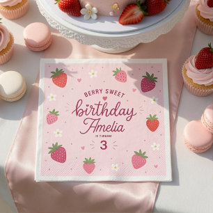 Berry Sweet Strawberry Birthday Personalised Napkin