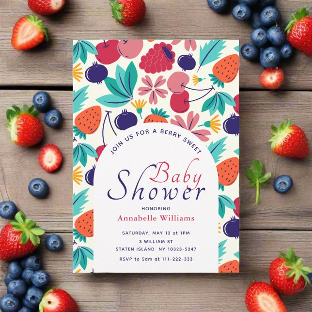 Berry Sweet Strawberry  Blueberry Baby Shower  Invitation (Creator Uploaded)
