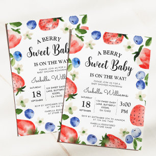 Berry Sweet Strawberry Blueberry Girl Baby Shower Invitation