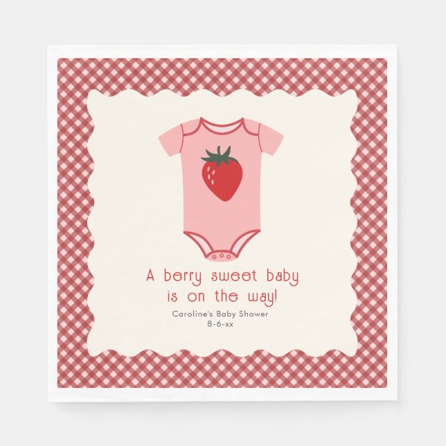 Berry Sweet Strawberry Bodysuit Baby Shower Napkin (Front)