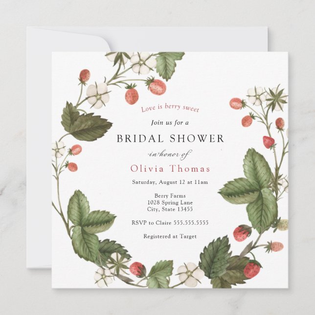 Berry Sweet Strawberry Bridal Shower Invitation (Front)