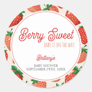 Berry Sweet Strawberry Chequered Baby Shower Classic Round Sticker