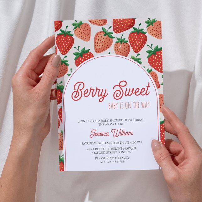Berry Sweet Strawberry Chequered Baby Shower Invitation (Creator Uploaded)