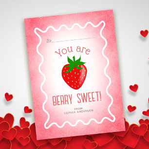 Berry Sweet Strawberry Classroom Valentine Card