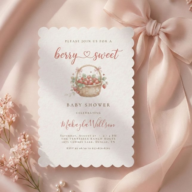 Berry Sweet Strawberry Coquette Baby shower Invitation (Creator Uploaded)