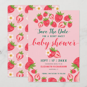 Berry Sweet Strawberry Cute Pink Baby Shower  Save The Date