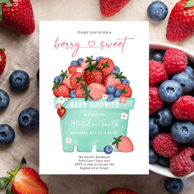 Berry Sweet Strawberry Farmers Market Baby Shower Invitation (Creator Uploaded)