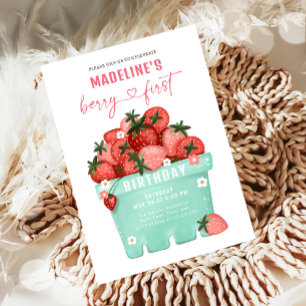 Berry Sweet Strawberry Farmers Market Birthday Invitation