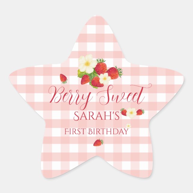 Berry Sweet Strawberry Favor Gift 1st Birthday  Star Sticker (Front)