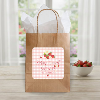 Berry Sweet Strawberry Favour Gift 1st Birthday  Square Sticker
