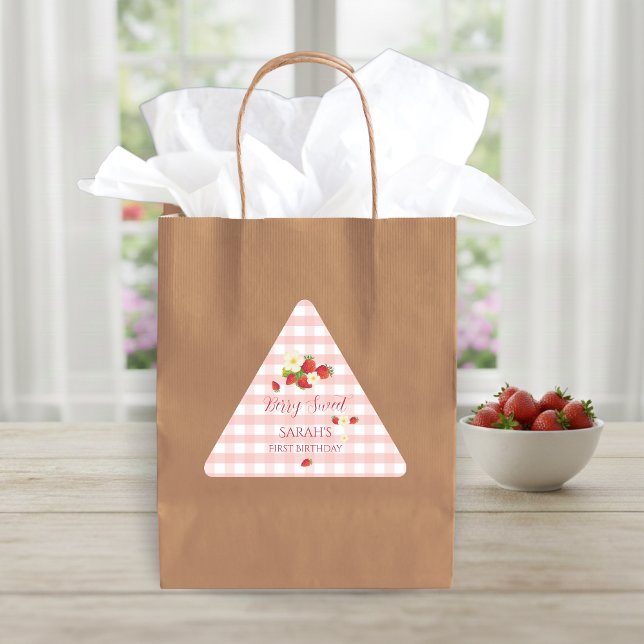 Berry Sweet Strawberry Favour Gift 1st Birthday  Triangle Sticker (Berry Sweet Strawberry Favor Gift 1st Birthday Triangle Sticker)