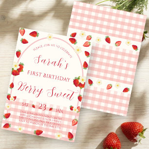 Berry Sweet Strawberry First Birthday Party Invite