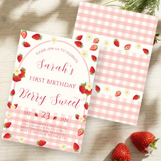 Berry Sweet Strawberry First Birthday Party Invite