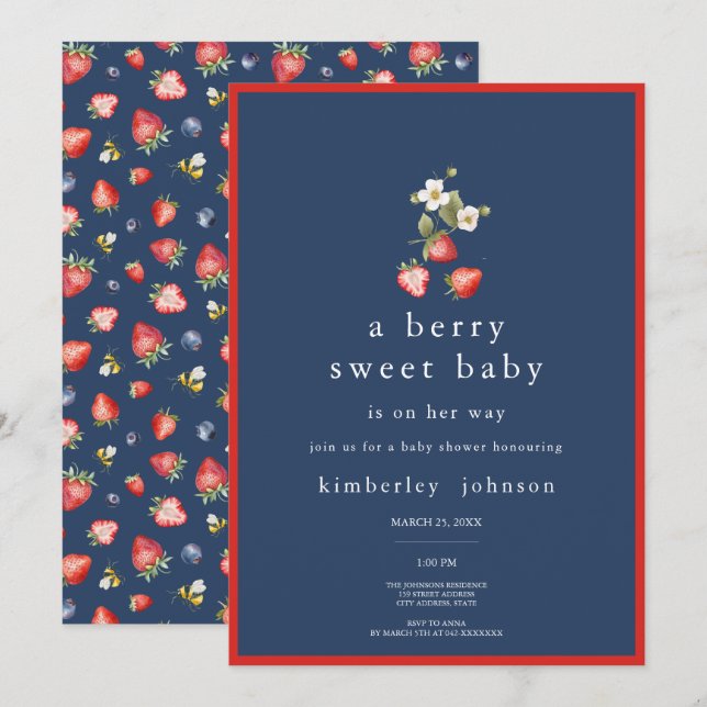 Berry Sweet Strawberry Girl Baby Shower Invitation (Front/Back)