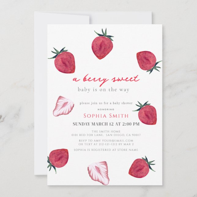 Berry Sweet Strawberry Girl Baby Shower  Invitation (Front)