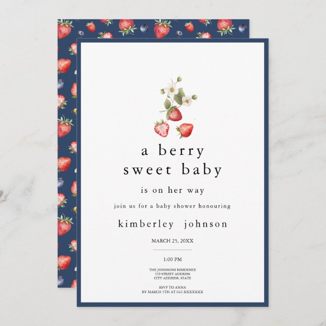Berry Sweet Strawberry Girl Baby Shower Invitation (Front/Back)