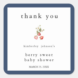 Berry Sweet Strawberry Girl Baby Shower Square Sticker