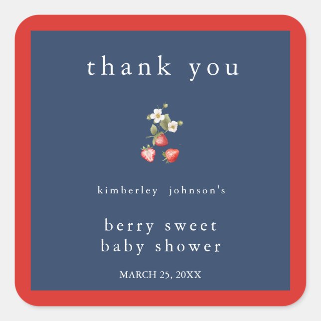 Berry Sweet Strawberry Girl Baby Shower Square Sticker (Front)