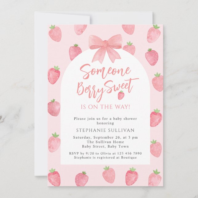 Berry Sweet Strawberry Girl's Baby Shower Invitation (Front)