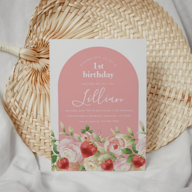 Berry Sweet Strawberry Girl's Birthday Invitation (Creator Uploaded)