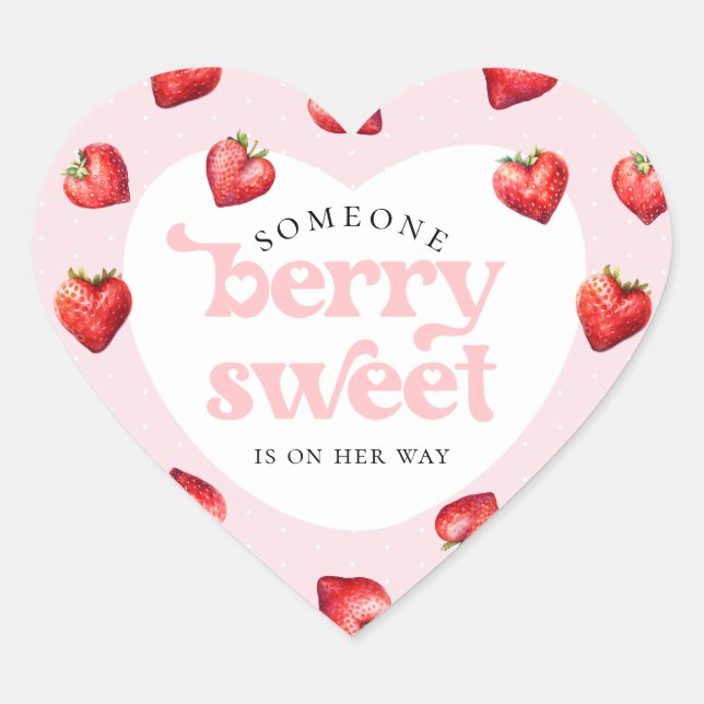 Berry Sweet Strawberry Heart Girl Baby Shower   Sticker (Front)