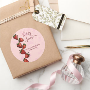 Berry Sweet Strawberry Hearts Baby Shower Classic Round Sticker