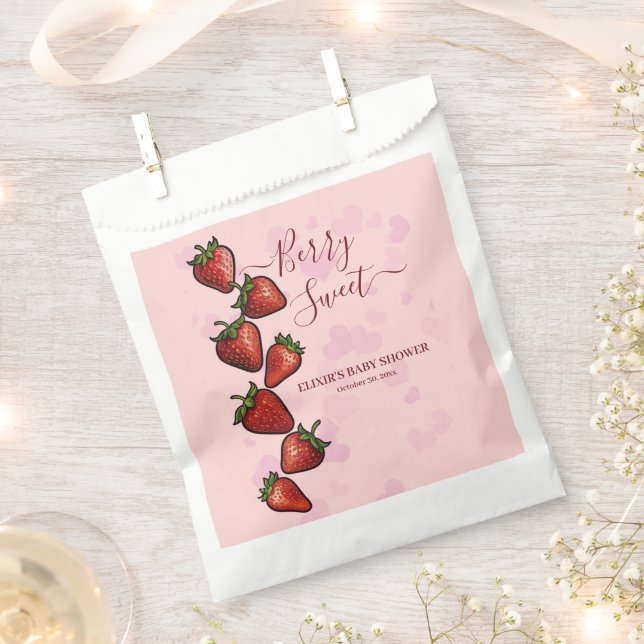 Berry Sweet Strawberry Hearts Baby Shower Favour Bag (Clipped)