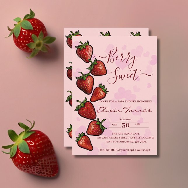 Berry Sweet Strawberry Hearts Baby Shower Invitation (Creator Uploaded)