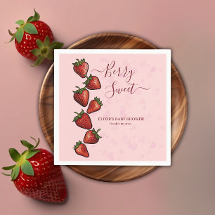 Berry Sweet Strawberry Hearts Baby Shower Napkin