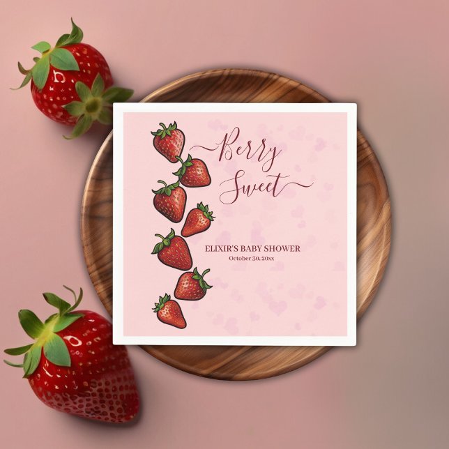 Berry Sweet Strawberry Hearts Baby Shower Napkin (Creator Uploaded)