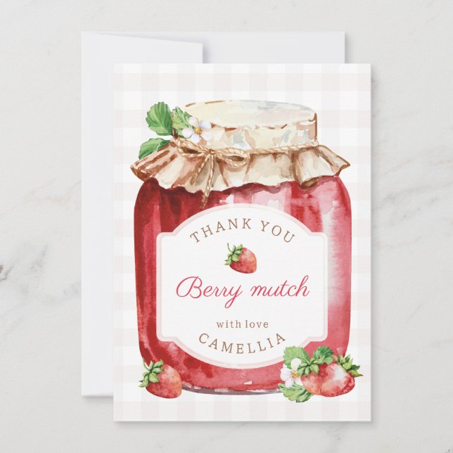 Berry Sweet Strawberry Jam Birthday Party Thank You Card (Front)