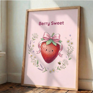 Berry Sweet Strawberry Kawaii Cute Wall Art Poster