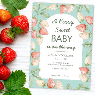 Berry Sweet Strawberry Mint Green Baby Shower Invitation