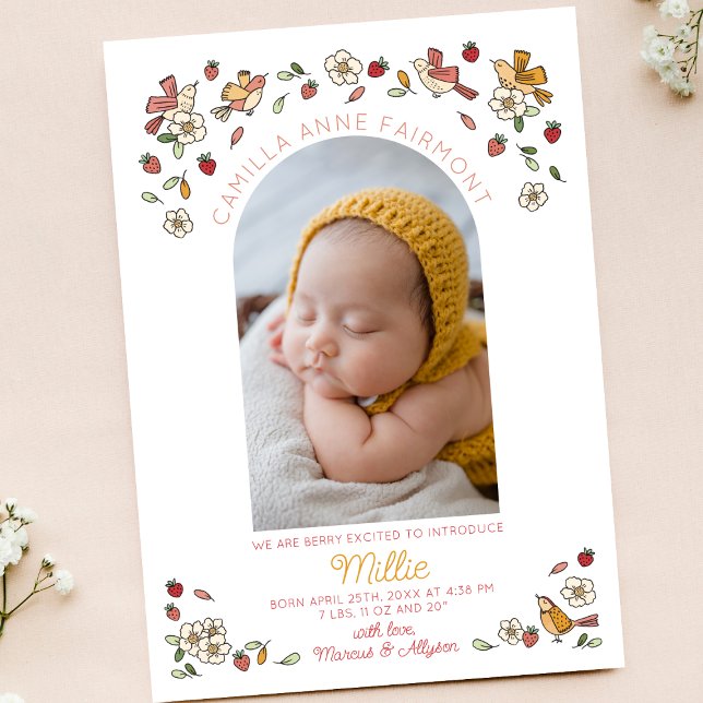 Berry Sweet Strawberry Nickname Baby Photo Birth Announcement (Creator Uploaded)
