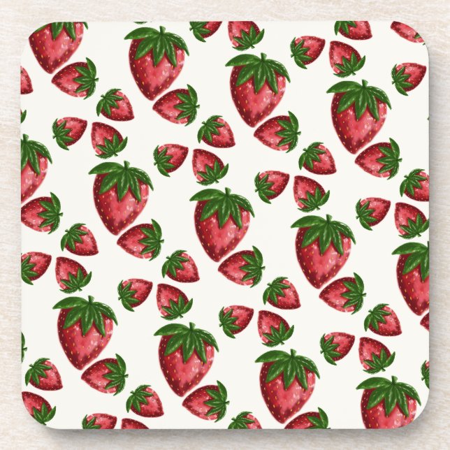 Berry Sweet Strawberry Pattern Coaster (Front)