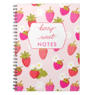 Berry Sweet Strawberry Personalised Pink Floral Notebook