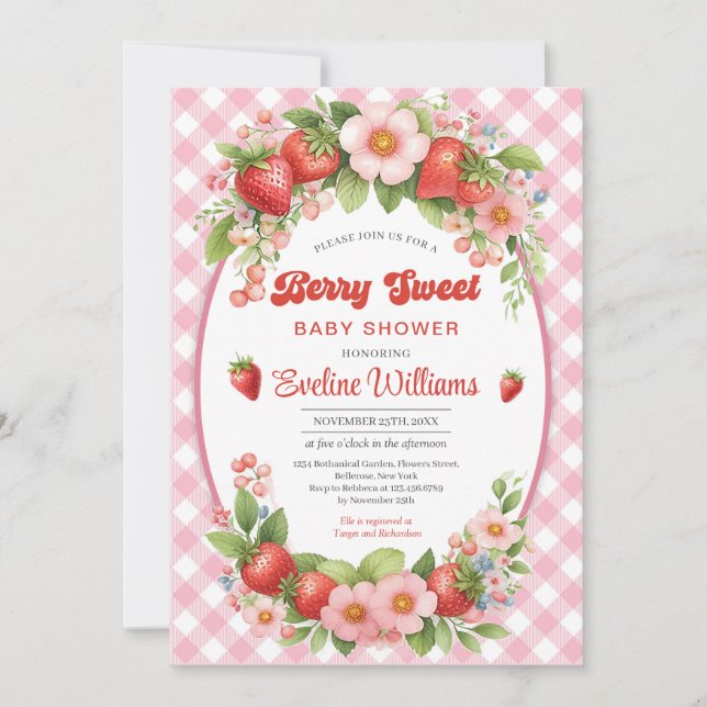 Berry Sweet Strawberry Pink Baby Shower Invitation (Front)