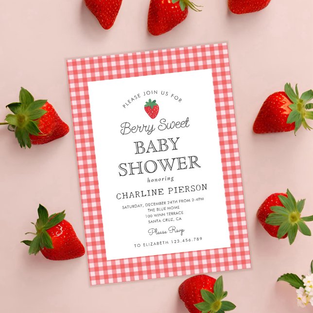 Berry Sweet Strawberry Pink  Baby Shower   Invitation (Creator Uploaded)