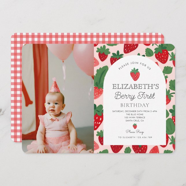 Berry Sweet Strawberry Pink Berry First Birthday Invitation (Creator Uploaded)