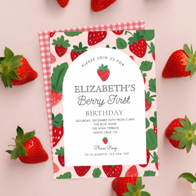 Berry Sweet Strawberry Pink Berry First Birthday Invitation (Creator Uploaded)