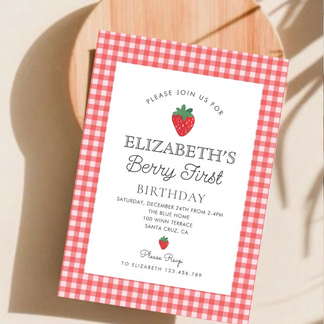 Berry Sweet Strawberry Pink Berry First Birthday Invitation (Creator Uploaded)