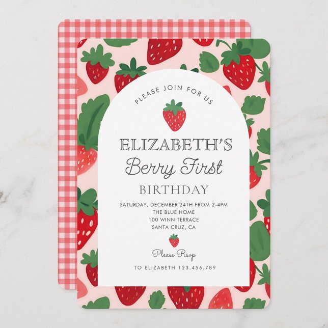 Berry Sweet Strawberry Pink Berry First Birthday Invitation (Creator Uploaded)