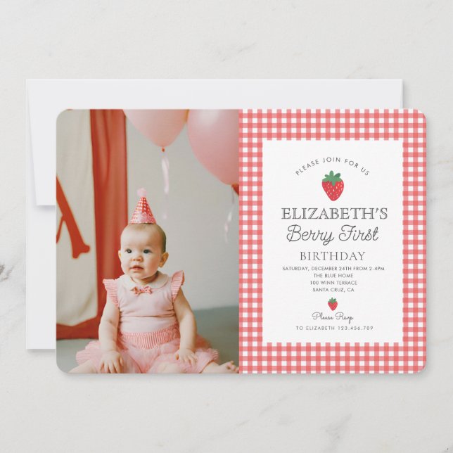 Berry Sweet Strawberry Pink Berry First Birthday Invitation (Front)