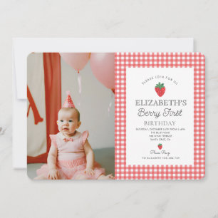 Berry Sweet Strawberry Pink Berry First Birthday Invitation