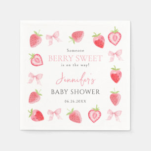 Berry Sweet Strawberry Pink Bow Baby Girl Shower Napkin