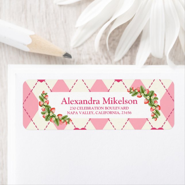 Berry Sweet Strawberry Pink Bridal Shower return Address Label (Insitu)