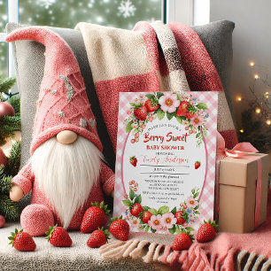 Berry Sweet Strawberry Pink Floral Baby Shower   Invitation