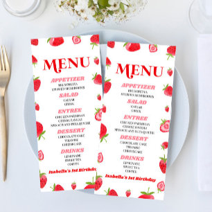 Berry Sweet Strawberry Pink Red Birthday Party Menu